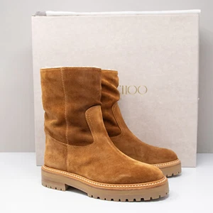 Jimmy Choo Yari Flat Tan/Natural Suede Shearling Boots, Size 6 US (36 EU) - Picture 1 of 8