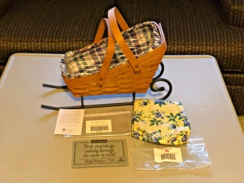 Longaberger Medium Vegetable Basket Combo with 2 Liners & Wrought Iron Runner Cover