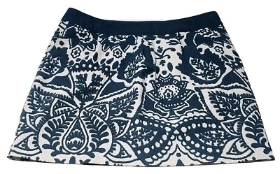 Merona 女式 10 码蓝色奶油色裙侧拉链棉混纺二手二手波西米亚可爱别致 — 第 1/4 张图片