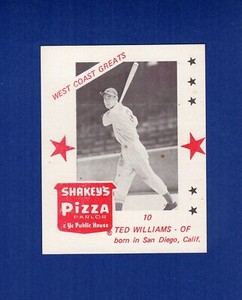 #10 TED WILLIAMS, Boston Red Sox ~ 1975 Shakeys Pizza WEST COAST GREATS