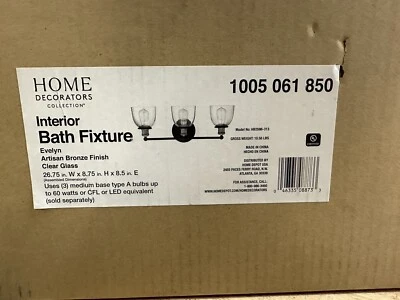 HDC Evelyn 26,75 дюйма 3-ламповый бронзовый промышленный светильник для туалетного столика Artisan - Изображение 1 из 3