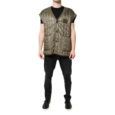 DOLCE & GABBANA Jacket Brown Logo Plaque Quilted Vest Men IT52/US42/XL 1200usd - Image 1 of 4