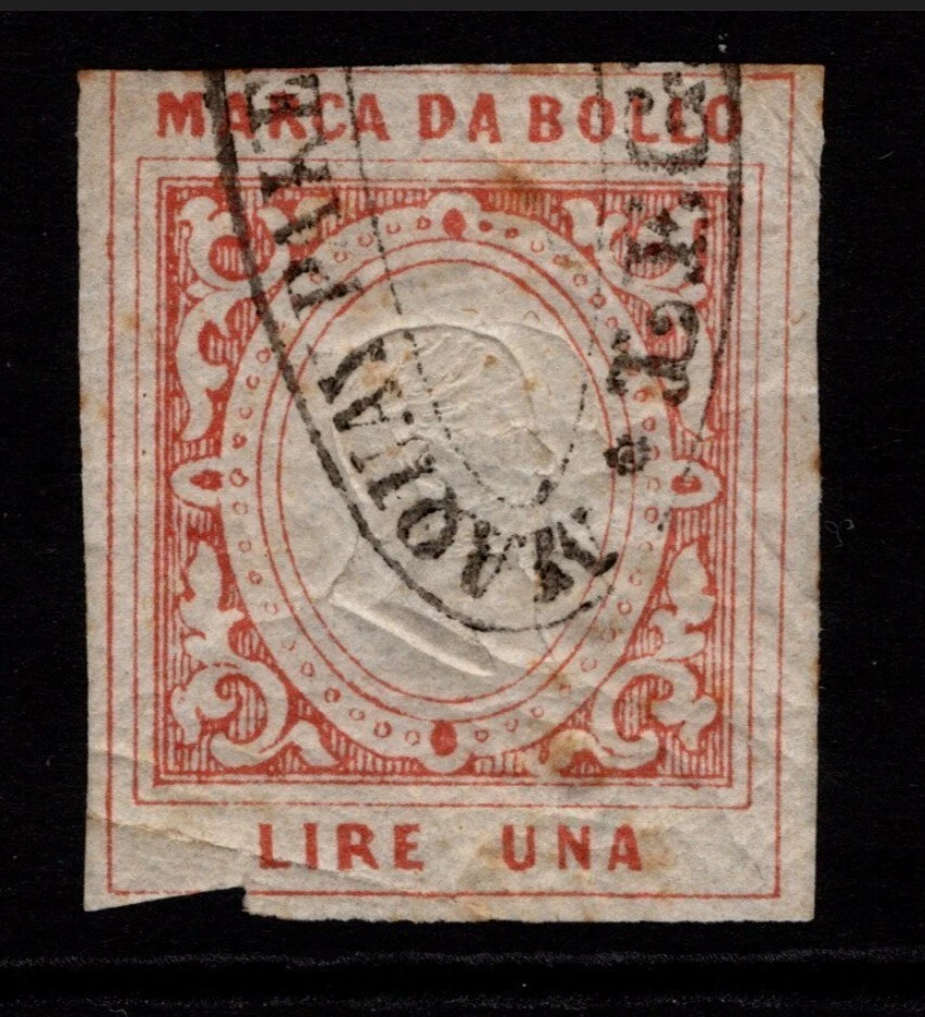 Italia 1863 1 Lira Bollo Usado / DOBLE CABEZAL ERROR - S33995 Foto 1 de 1