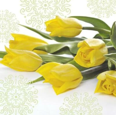 PAPER NAPKINS / SERVIETTES PK20 YELLOW TULIPS  MADE IN EUROPE 3PLY - image 1 of 2
