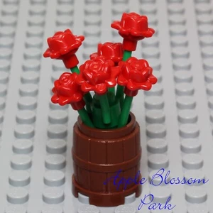 NUOVO Lego Friends Minifig ROSE ROSSE VASO FIORI BARREL con ROSA fiori pianta verde - Foto 1 di 3