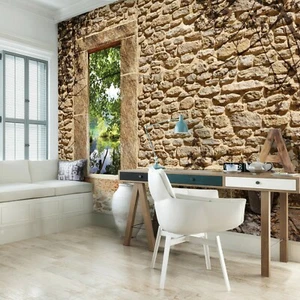 Vlies Fototapete Architektur Mauer Blick Wasser Wald Ziegel Fels Wohnzimmer 22 - Bild 1 von 5