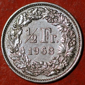1968 Swiss 1/2 Franc Helvetia  R-419 - Picture 1 of 2