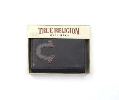 Cartera True Religion para hombre de cuero Turner triple pliegue negra TR200866 NUEVA CON ETIQUETAS Foto 1 de 4