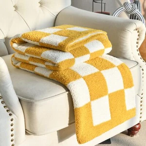 Checkered Throw Blanket for Couch Yellow Checkerboard Blankets with Soft Plus... - Picture 1 of 8