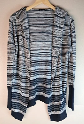 Y2K Brittany Black XL Hooded Open Cardigan Waterfall Heathered Stripe Black Gray - Image 1 of 4
