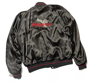 Snap On Tools Vintage Satin Jacket Black Logo Motor Auto 80s USA Size X-Large - Picture 1 of 6