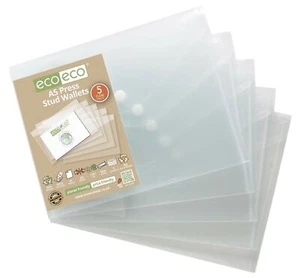 eco eco A5 Press Stud Wallets Document Files Folders 95% Recycled Plastic Pack 5 - Picture 1 of 2