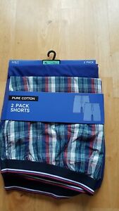 Mens Blue 2pk Cotton Check Lounge Shorts Size xl From Marks And Spencer...
