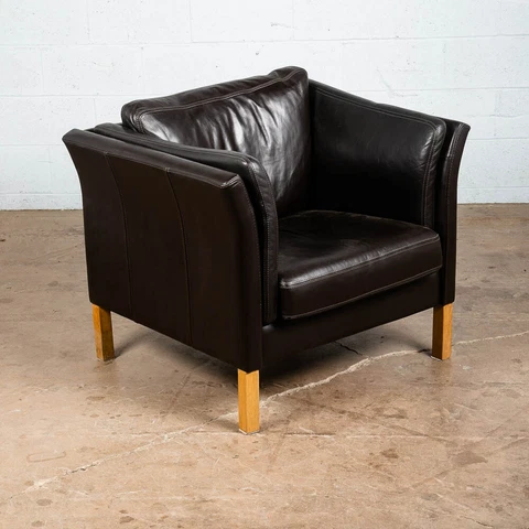 Mid Century Danish Modern Lounge Chair Black Leather White Oak Arm Denmark Mcm Cover