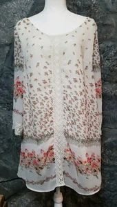 Grande abito tunica Kori America Boho Beauty pizzo floreale trasparente foderato camicia top - Foto 1 di 4