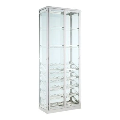 Maklaine 31.5" Steel & Glass Curio Cabinet with Wine and Stemware Rack in Clear - Image 1 of 4