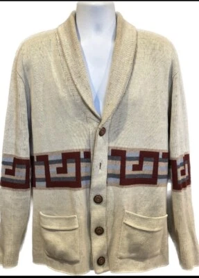 Cardigã retrô vintage década de 1970 gola xale sudoeste asteca G/XL unissex - Imagem 1 de 4