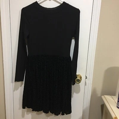 Art Class leopard print dress Girls Sz L 10-12 long sleeve ribbed black pleated - Image 1 of 4