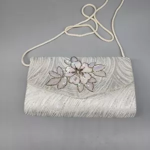 La Regale Glitter Beaded Shell Evening Shoulder Bag Magnetic Snap 9.5" X 5.5" - Picture 1 of 5