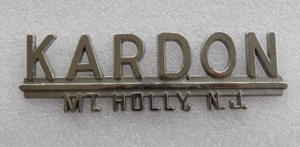 KARDON DEALERSHIP CAR EMBLEM METAL ADVERTISING NAMEPLATE VINTAGE Mt Holly NJ - Picture 1 of 3