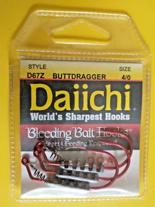 Daiichi Bleeding Bait Hooks - Butt Dragger - Style D67Z - Size 4/0 - Red - - Picture 1 of 2