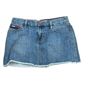 Vintage Y2K Tommy Jeans Damen Denim Minirock Größe 9 Used-Look Saum blau - Bild 1 von 6