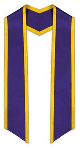 Purple Slanted Graduation Stole with Gold Trim - Picture 1 of 1