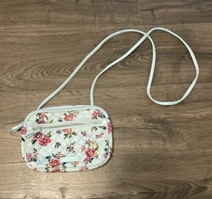 Vera Bradley Cross Body Purse in Water Bouquet, Light Blue w/ Pink Florals - Picture 1 of 9
