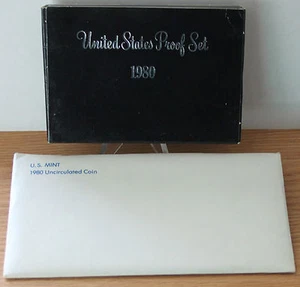1980 Proof and Uncirculated Annual PDS US Mint Coin Sets 19 Coins - Foto 1 di 4