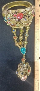 Ring & Bracelet Hand Chain Cuff Frogs Birds Dazzling Sparkling Ethnic Colorful - Picture 1 of 13