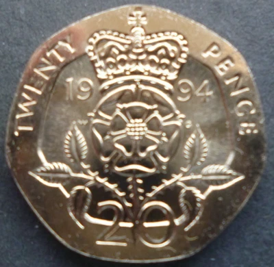 1994 UNCIRCULATED TWENTY PENCE PIECE. 1994 20P COIN IN UNCIRCULATED CONDITION. - Image 1 of 2