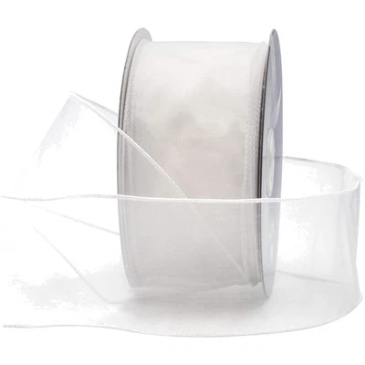 2.5 Inch White Organza Ribbon Roll - 50 Yards of Versatile Wired Sheer Elegance - Image 1 of 4