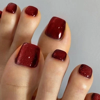 Press on Toenails,Square Cats Eye Fake Toe Nail,Full Cover Glossy Acrylic - Image 1 of 4