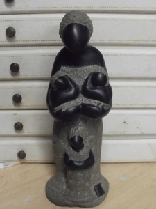 ESCULTURA FAMILIAR TALLADA A MANO PIEDRA DE JABÓN SHONA ZIMBABWE 9" - Imagen 1 de 6