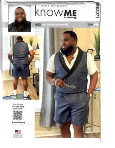 Know Me by mimi G ME2071 Sewing Pattern Men's Vest Shorts 38-40-42-44-46 Plus - Picture 1 of 4