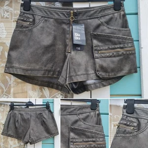 Rita Ora Primark Shorts Size 14 Brown Leather Look Shorts NEW With Tags Ladies - Picture 1 of 12