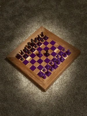 Hand Made Chess Board | Black Walnut x Purple Epoxy - Image 1 of 4