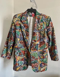 Vintage STITCHES Casual Work Abstract Geometric Single Button Blazer Longline - Picture 1 of 19