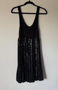 BEBE Y2K Tank Kleid Damen Gr. Small schwarz Blasensaum Pailletten Strick Häkel Mini - Bild 1 von 7