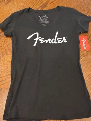 NEW Fender Ladies Distressed Logo T-Shirt - BLACK, Large - Image 1 of 4