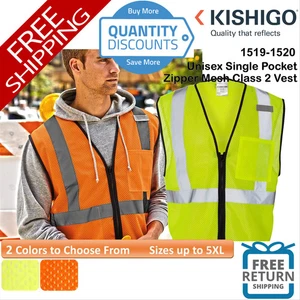 🔥 Kishigo Unisex Single Pocket Zipper Mesh Class 2 Vest Up To 5XL 1519-1520 - Picture 1 of 7