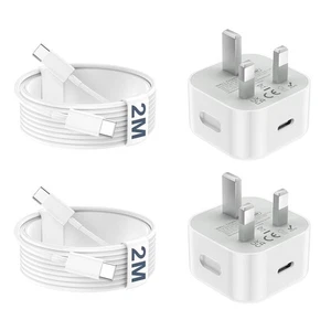 USB C Charger for iPhone 17 16 15 Charger 20W Fast Charger USB C Plug&Cable 2Pcs - Picture 1 of 7