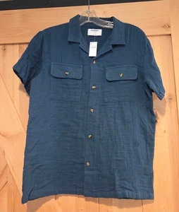 New! Old Navy Shirt Boys XL 14-16 Short Sleeve Blue Button Front Double Weave - Picture 1 of 13