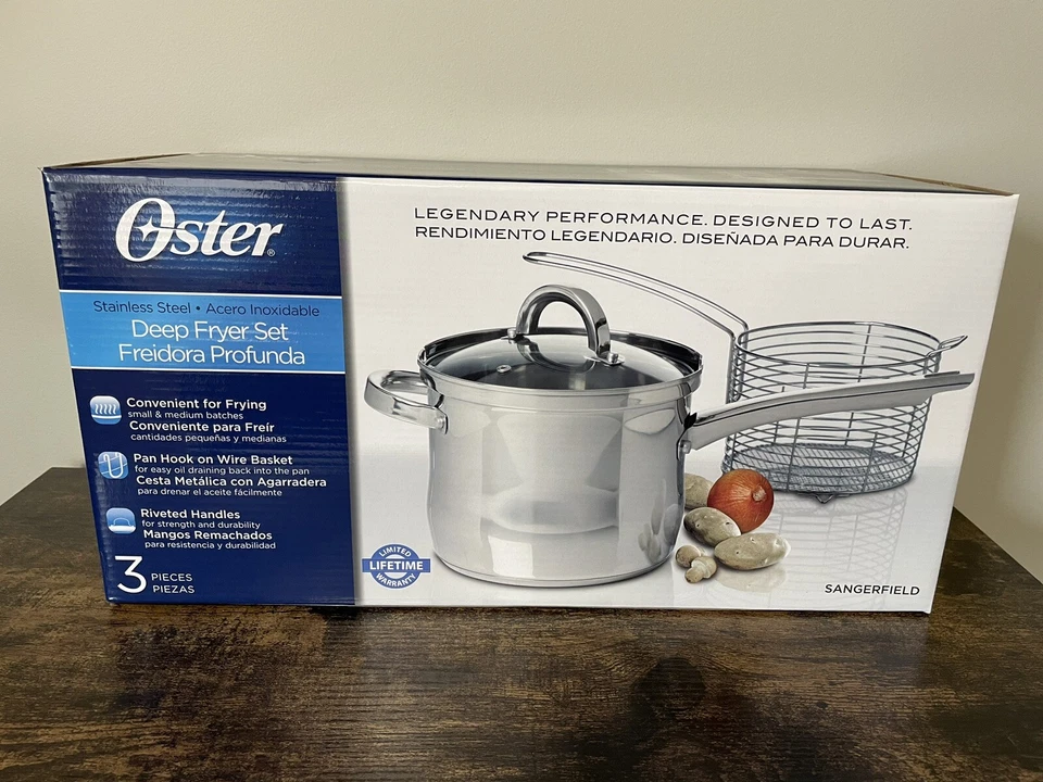 Oster-Sangerfield Juego de 3 piezas Freidora Acero Inoxidable Tapa Vidrio Cesta 3,65 qt Foto 1 de 4
