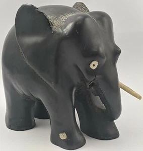Schwerer (ca. 1,1 kg) geschnitzter Ebenholz Elefant zum Restaurieren oder Upcycling - Bild 1 von 6