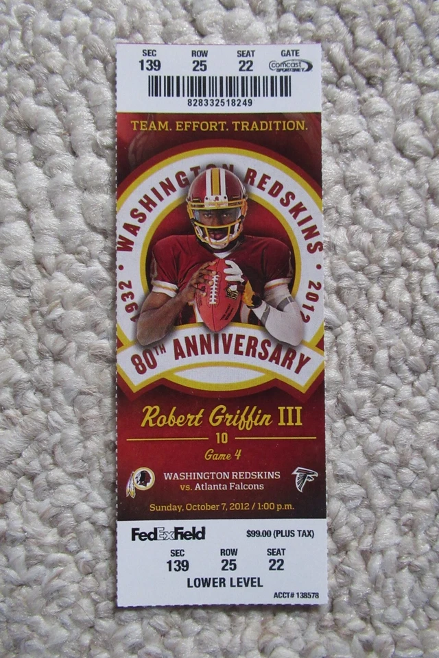 WASHINGTON REDSKINS VS ATLANTA FALCONS 10/7/2012 ~ KIRK COUSINS (NFL DEBUT) - Image 1 of 1