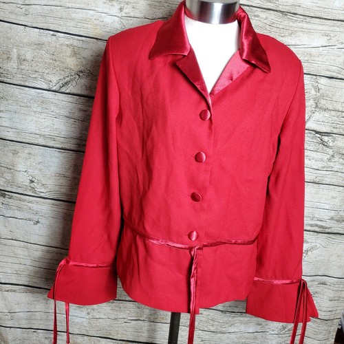 VETEMENTS Giacca da pranzo blazer leggero Coldwa Creek taglia 12 rosso bordo raso