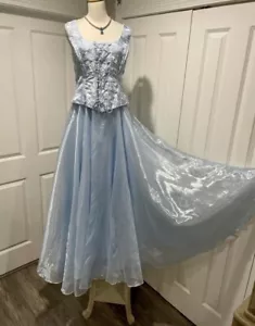Hellblau formelles Korsettkleid Organza Rebecca langes Kleid & Wickelschal 12 Vintage - Bild 1 von 13