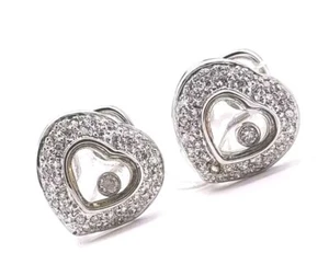 18kt White Gold .79Ct Diamond Heart Stud Earrings With Floating Diamond - Picture 1 of 13