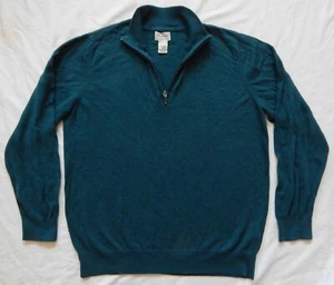 L.L. Bean Green Cotton Cashmere Half Zip Pullover Turtleneck Sweater Large Mens - Picture 1 of 6